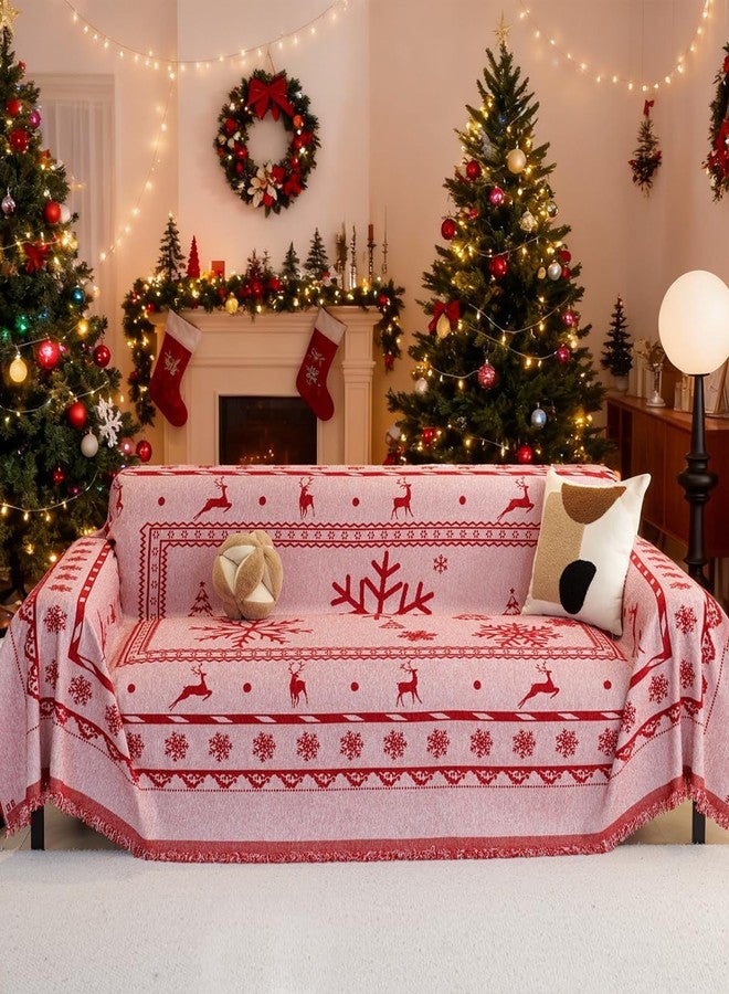 EVENHUG Christmas Theme Sofa Covers with Tassels Reversible Couch Cover for Pets Dogs Christmas Home Decoration Sofa Slipcover for 2-3 Cushion Couch Washable Chenille Couch Protector (71" X118") - Image 3
